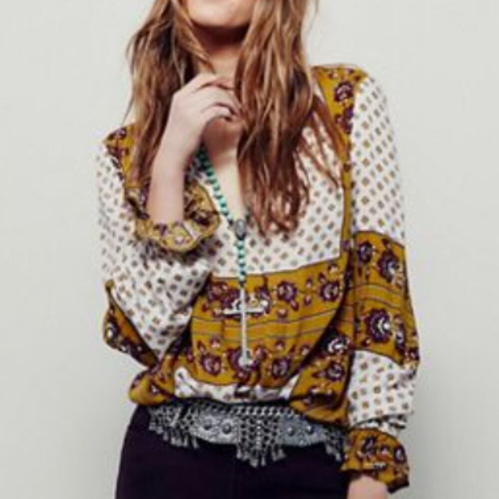 Free People Changing Times Mixed Print Tunic Top, Size XS
